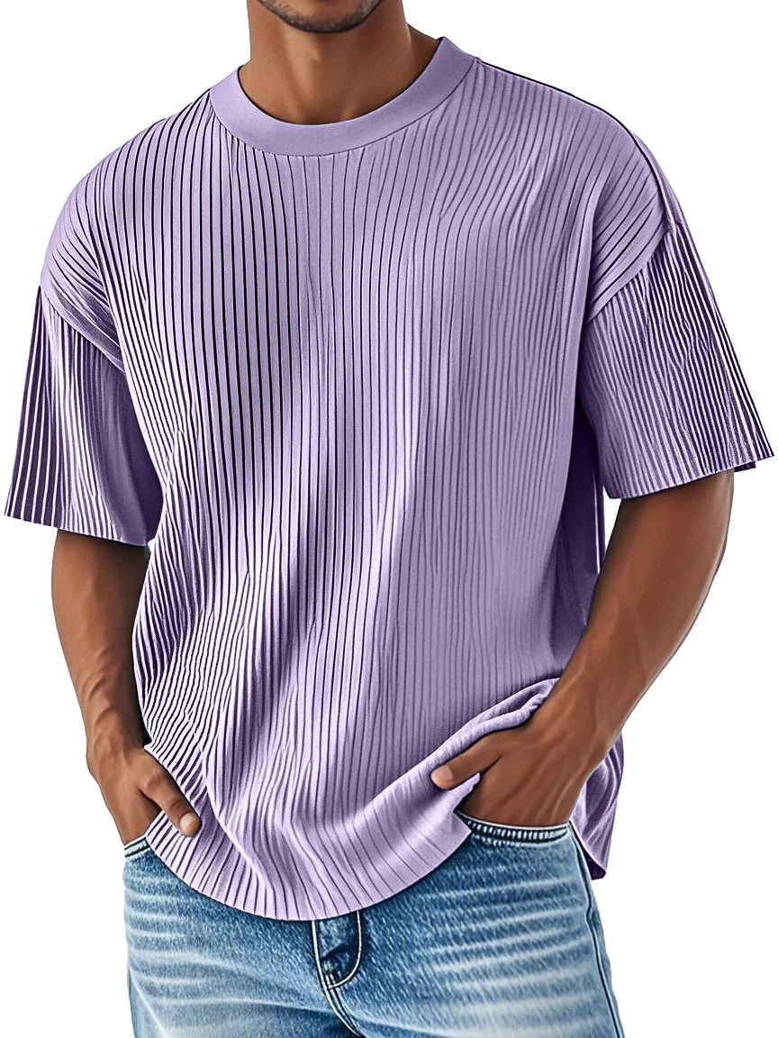 Men's Daily Ribbed Round Neck Casual Solid Color Comfortable Short-sleeved T-shirt