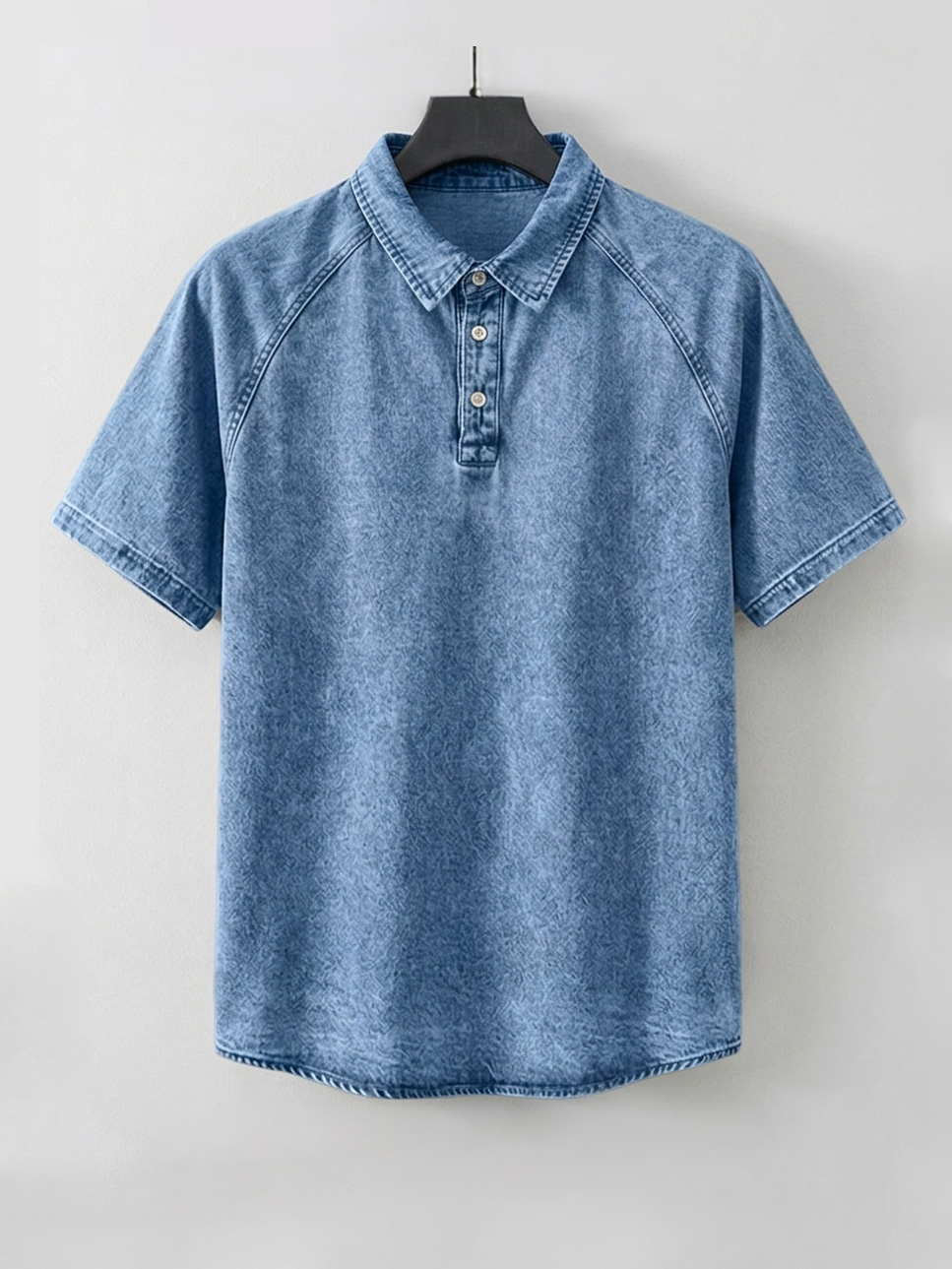 Men's Casual Retro Raglan Collar Button-Down Short Sleeve Polo Shirt