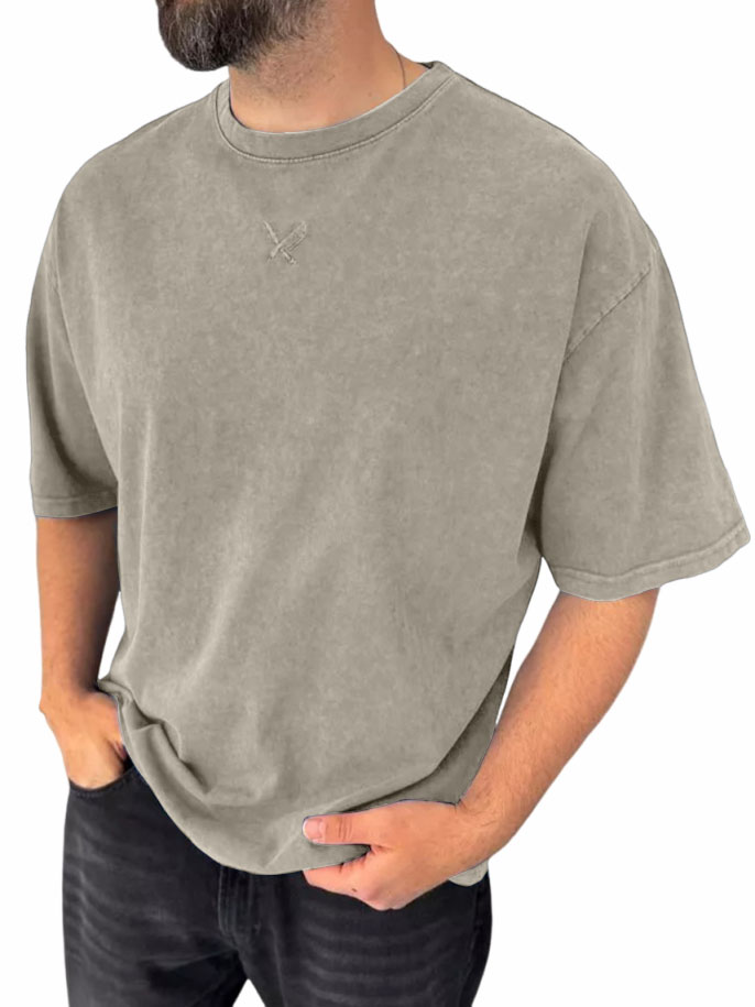 Men's Pure Cotton Washed And Distressed Retro Fashion Short-sleeved T-shirt