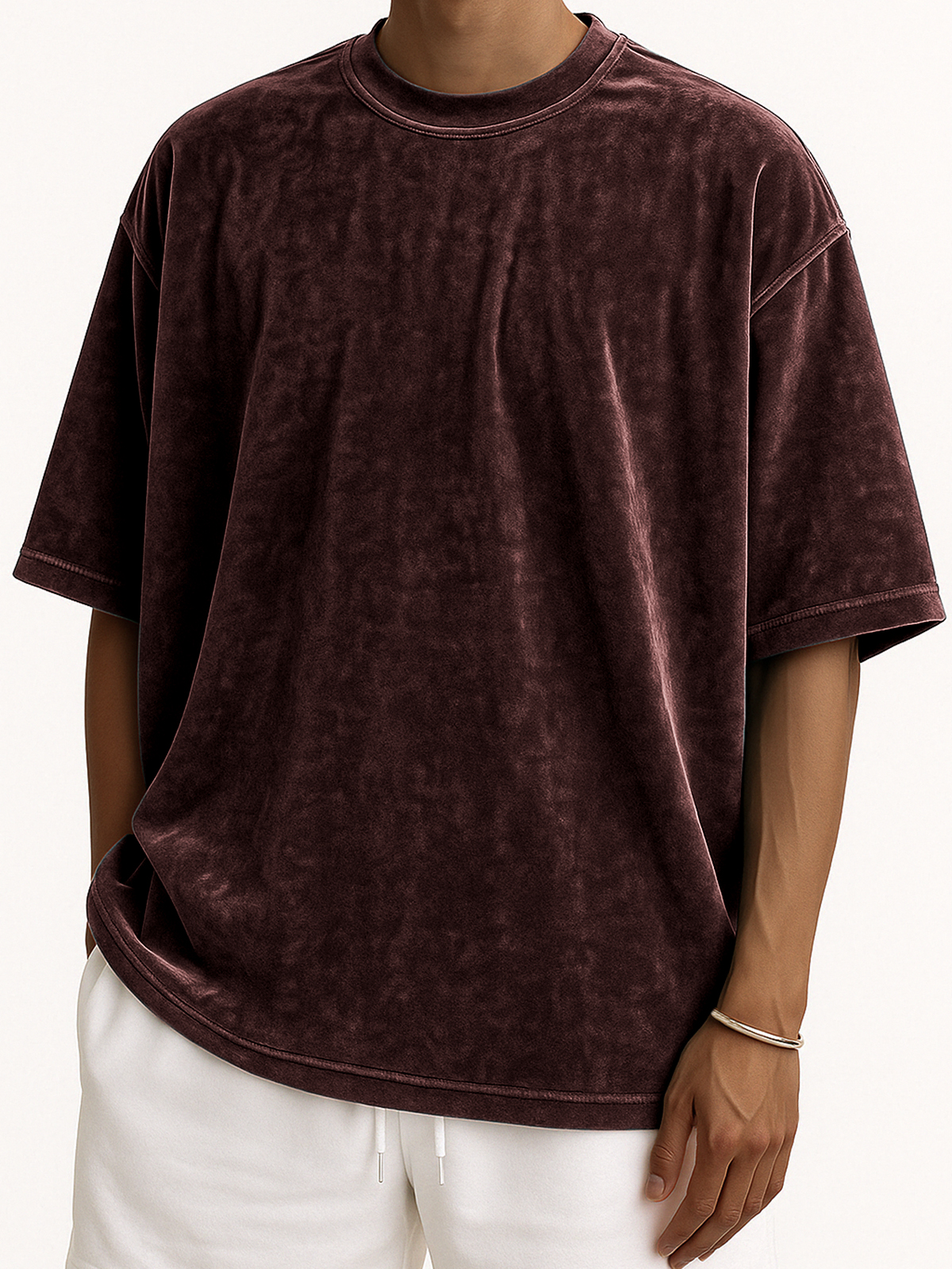 Men's Soft and Loose Velvet Stylish Textured Everyday Casual Short Sleeve T-Shirt