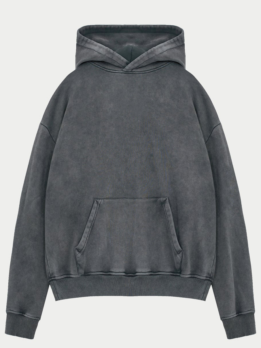 Men's Vintage Washed Distressed Basic Hooded Sweatshirt