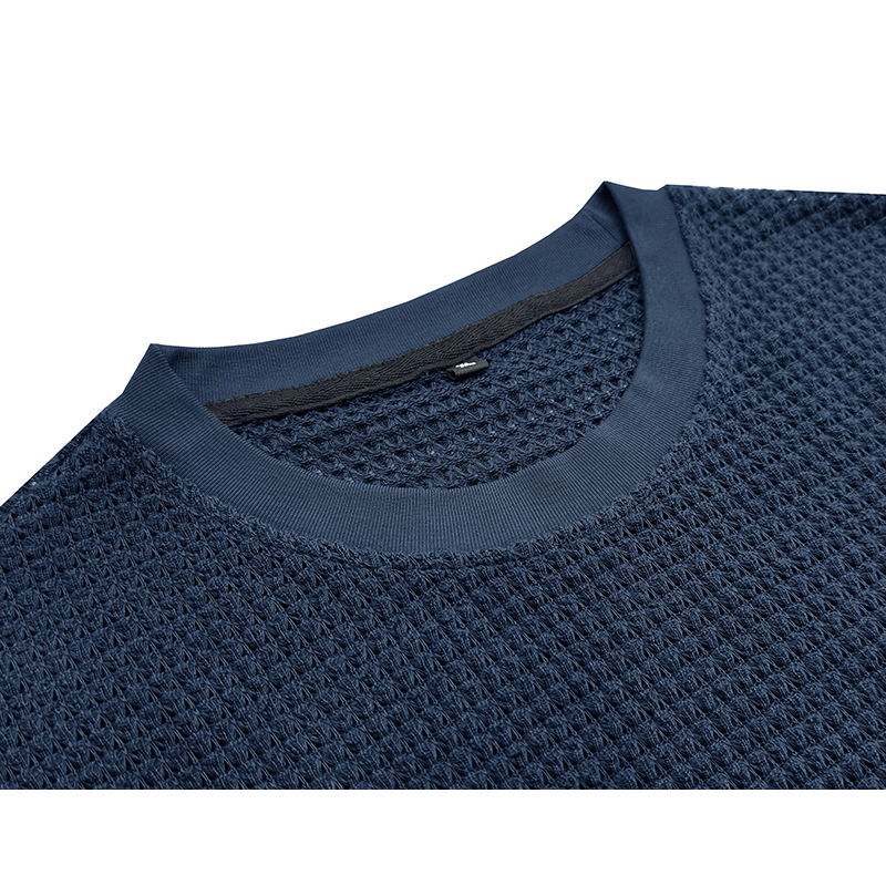 Men's Knitted Waffle Quality Casual Round Neck Short-sleeved T-shirt