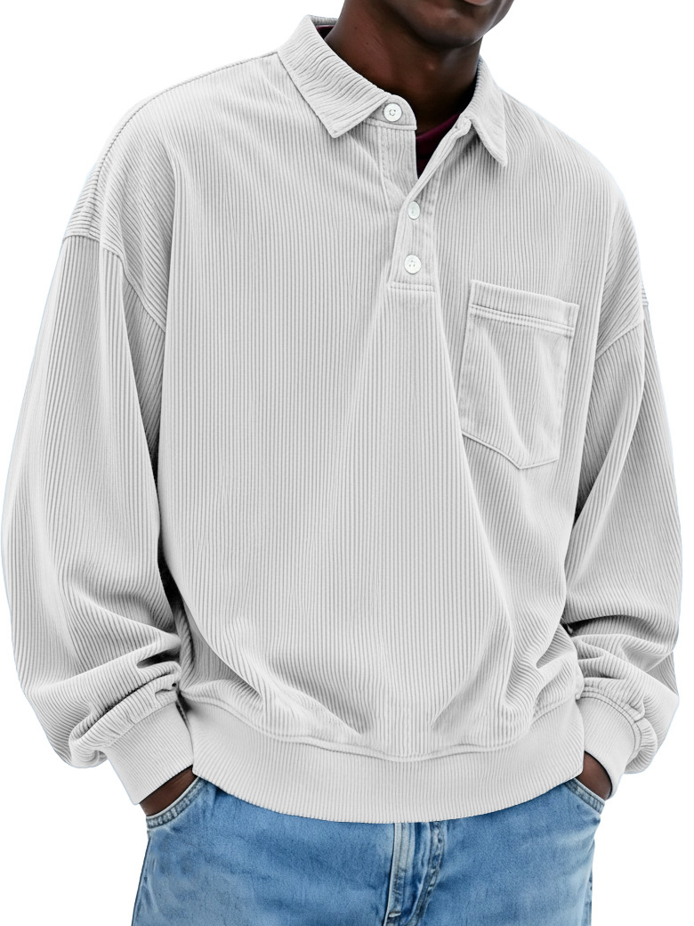 Men's Fashion Casual Ribbed Fabric Lapel Pocket Polo Shirt