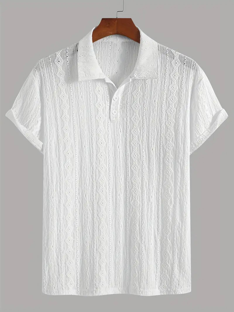 Men's Daily Jacquard Textured Striped Casual Comfortable Polo Tops