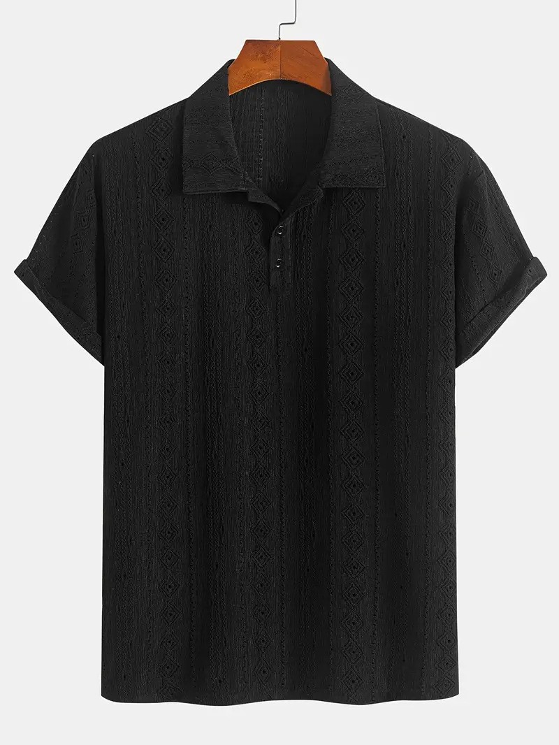 Men's Daily Jacquard Textured Striped Casual Comfortable Polo Tops