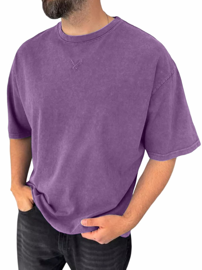 Men's Pure Cotton Washed And Distressed Retro Fashion Short-sleeved T-shirt