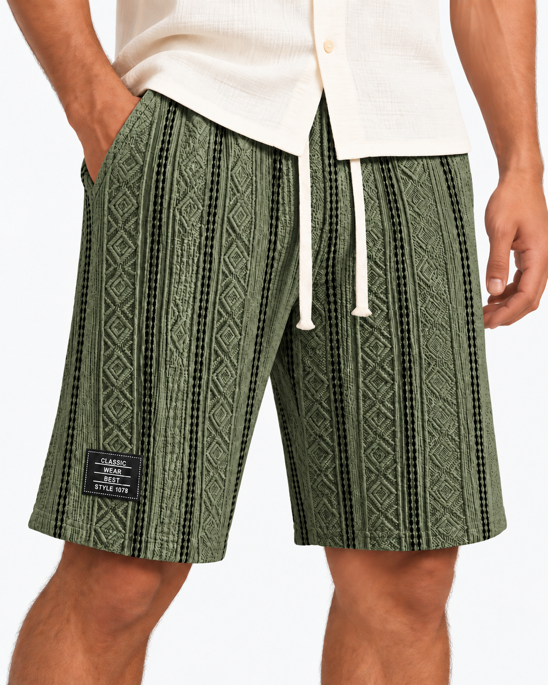 Men's Color-Blocked Textured Embroidered Logo Casual Loose Shorts
