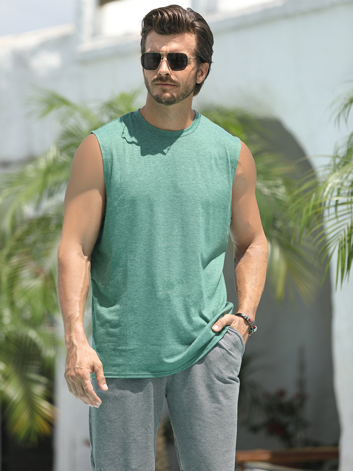 Men's T-Shirt Muscle Man Athletic Rambler Solid Color Top Sleeveless T-Shirt