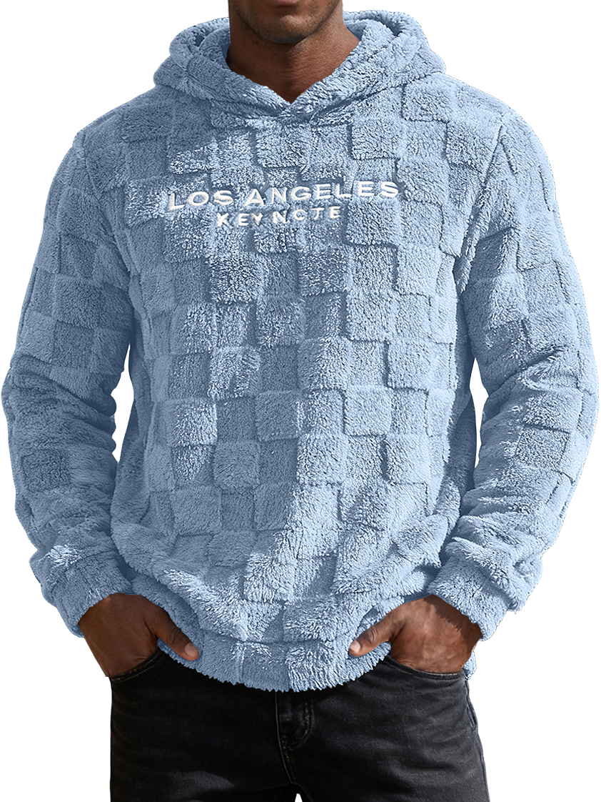 Men's Waffle Knit Fleece Letter Embroidery Hooded Sweatshirt