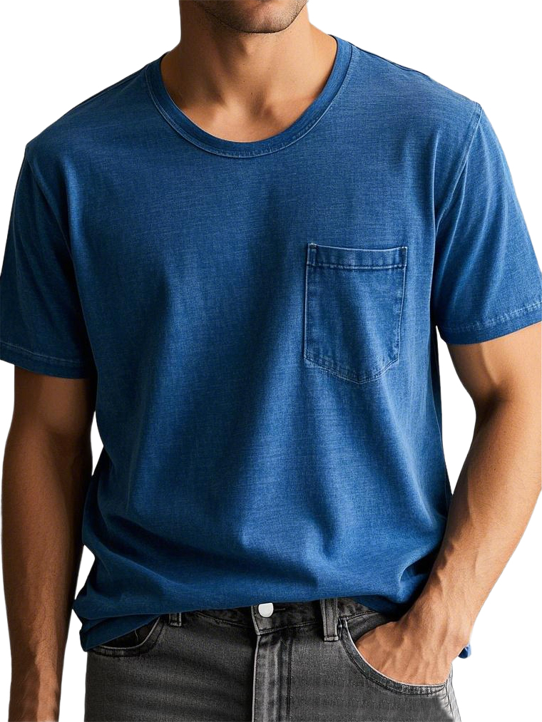 Men's Vintage Distressed Pocket Short Sleeve Round Neck T-shirt