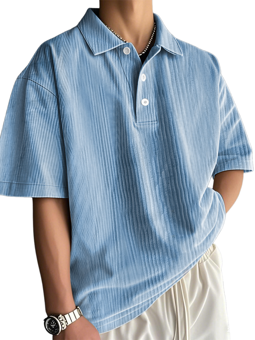 Men's Fashion Retro Texture Striped Casual Loose Versatile Polo Shirt