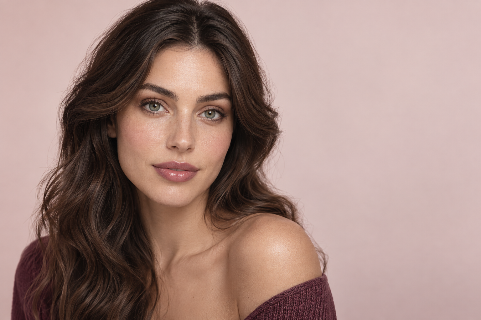 Model wearing dimensional gray-green colored contact lenses