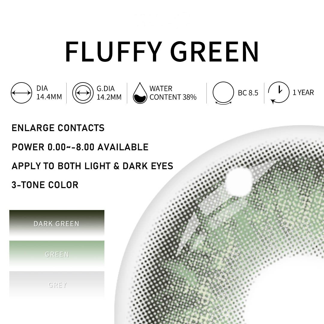 Fluffy Green colored contacts on eyes