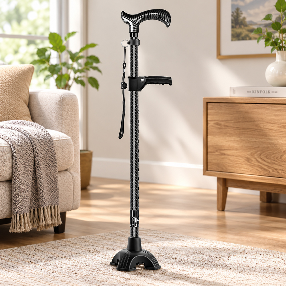 Adjustable Carbon Fiber Walking Cane with Dual Handle