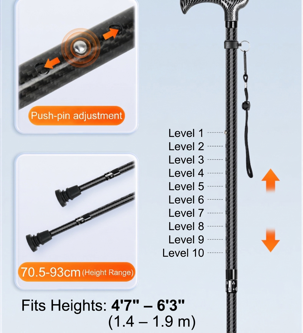 Adjustable Carbon Fiber Walking Cane with Dual Handle