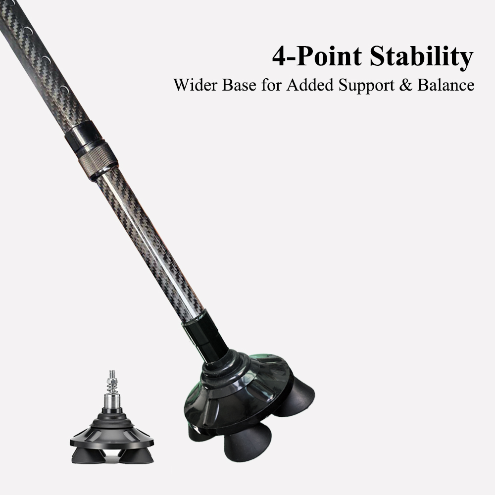 Adjustable Carbon Fiber Quad Cane with Extra Single Tip | Wenge Wood Handle