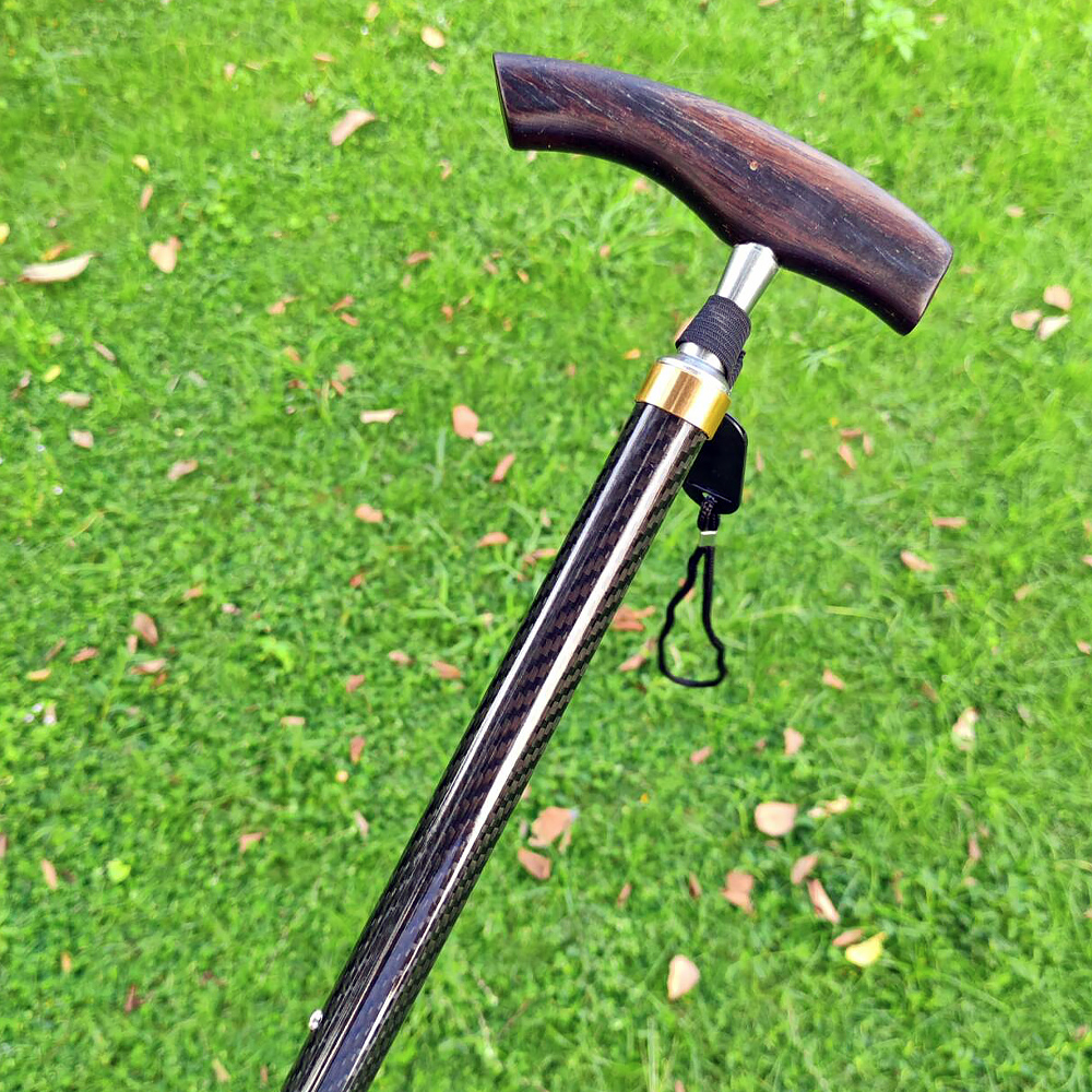 Adjustable Carbon Fiber Quad Cane with Extra Single Tip | Wenge Wood Handle