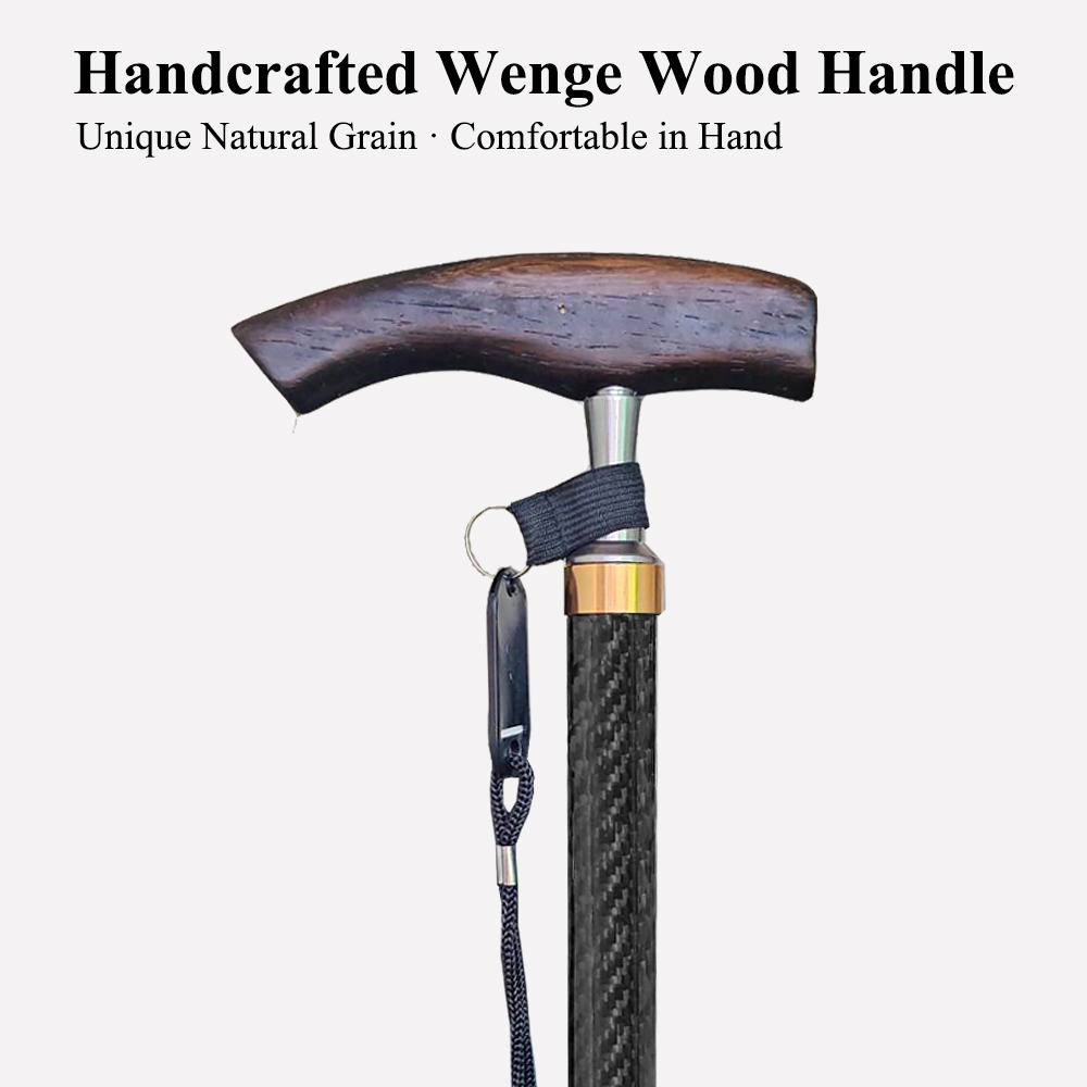 Lightweight Carbon Fiber Cane with Handcrafted Wood Handle | 10-Position Adjustable Walking Cane with 2 Tips