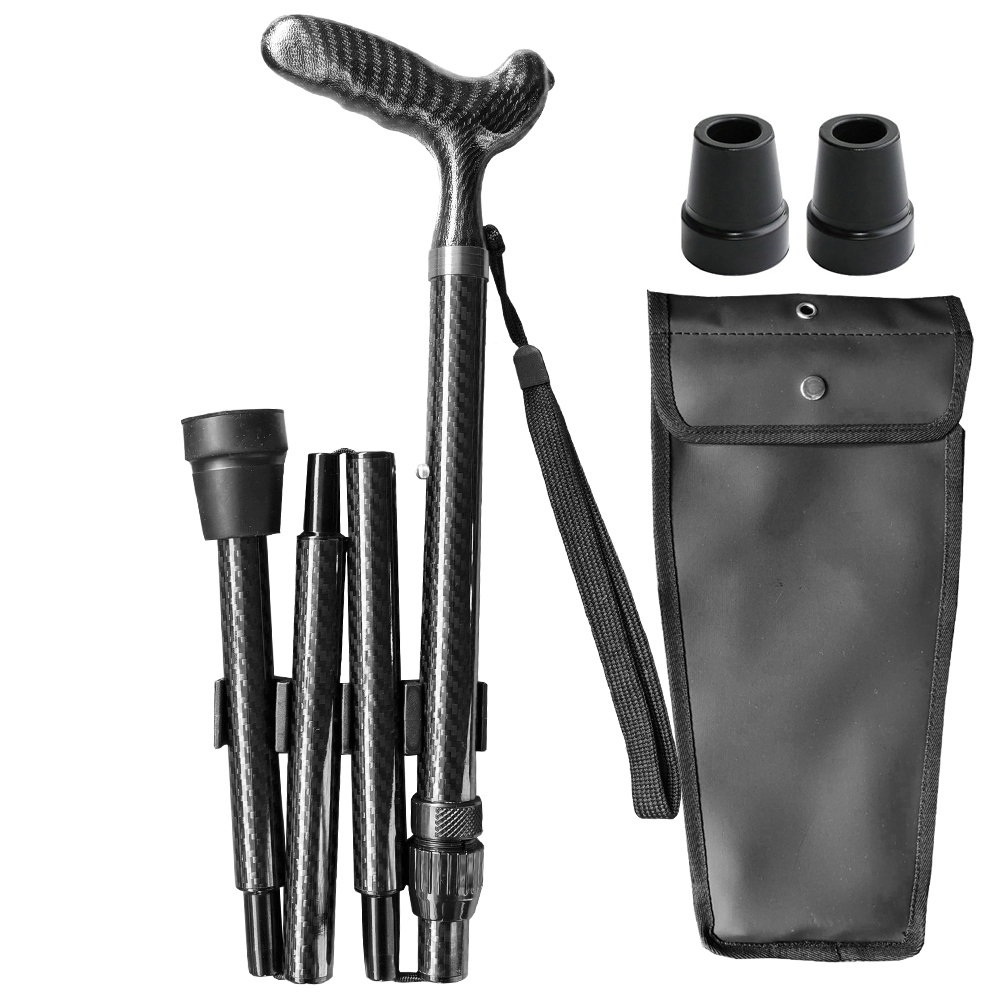 Folding Carbon Fiber Cane - 5 Adjustable Heights, Ergonomic Handle, With Carry Bag