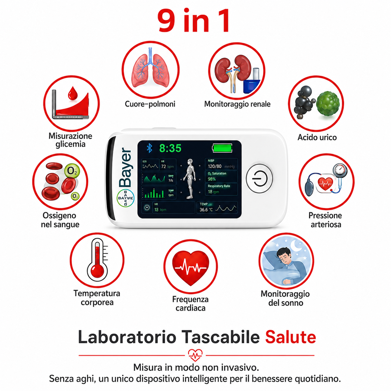 【11 en 1】Medidor de glucosa en sangre no invasivo multifuncional Bayer