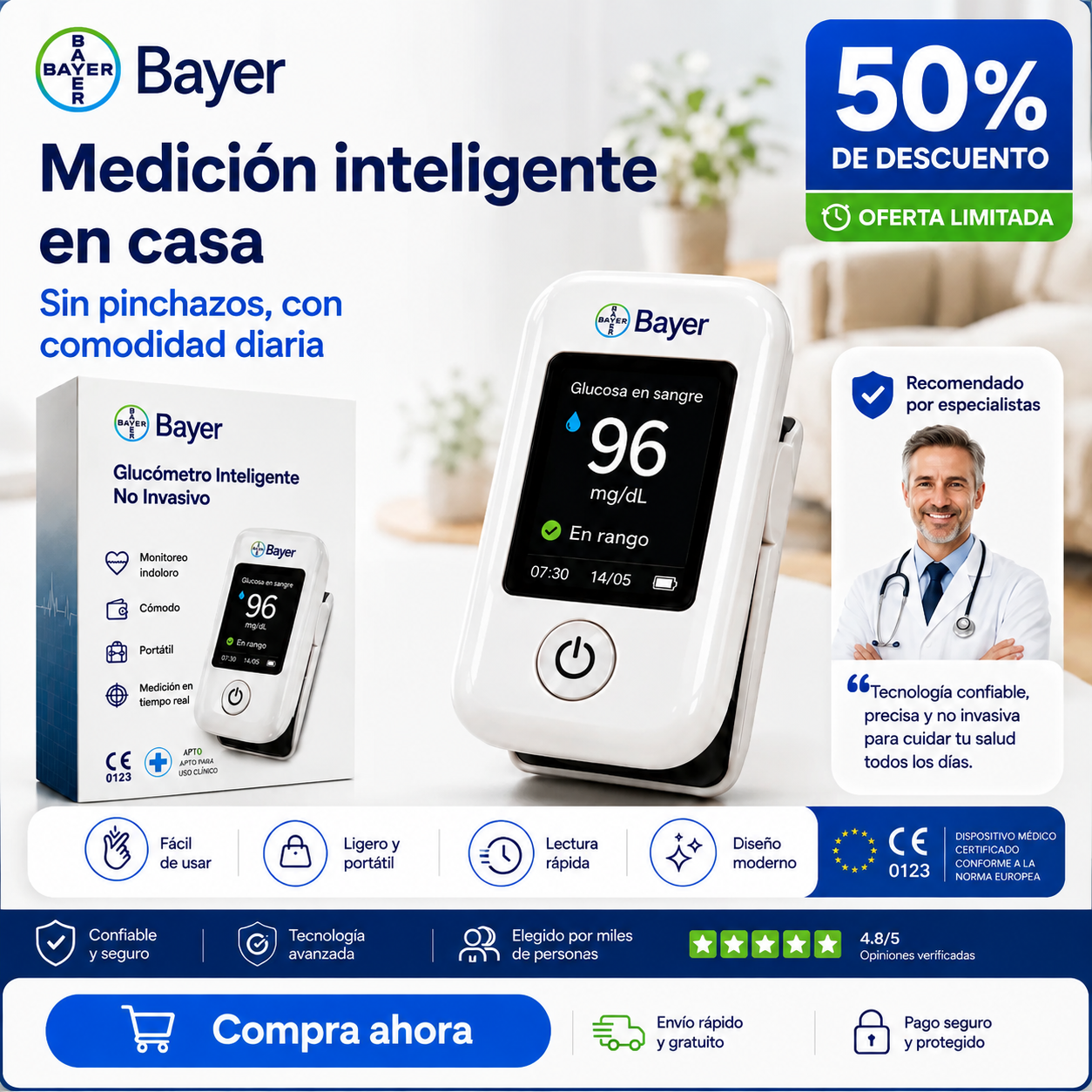 【11 en 1】Medidor de glucosa en sangre no invasivo multifuncional Bayer