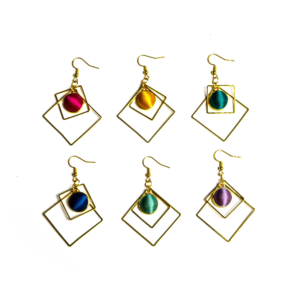 The Georgette — Mulberry Silk Geometric Drop Earrings