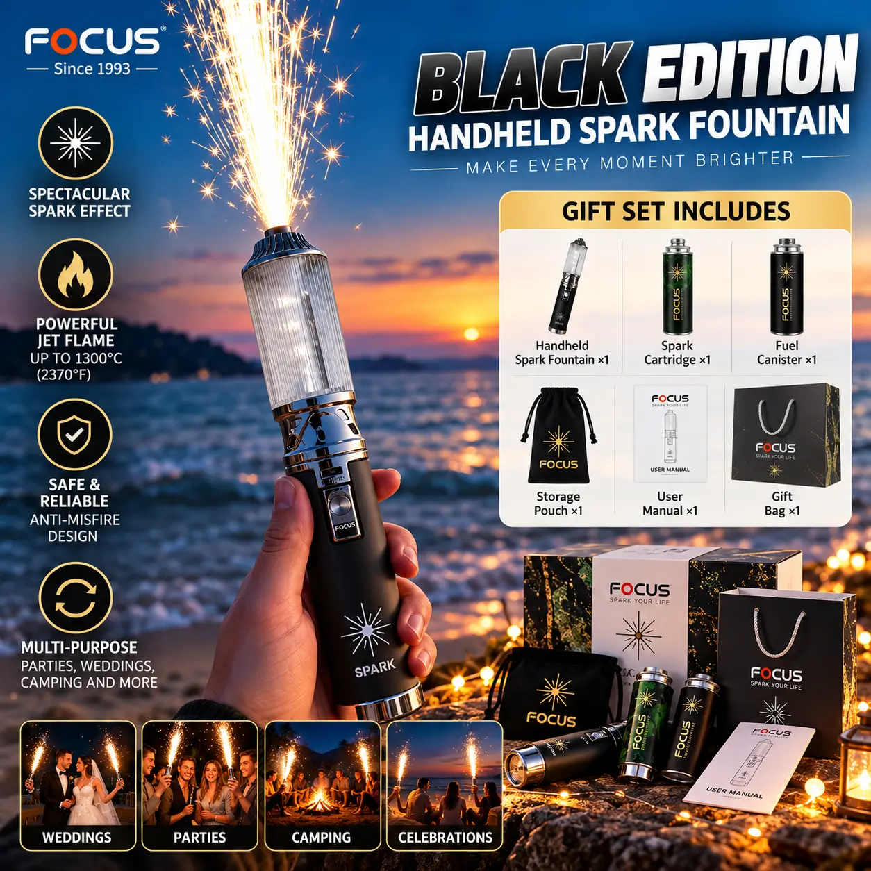 Handheld Spark Fountain – Portable Celebration Spark Effect