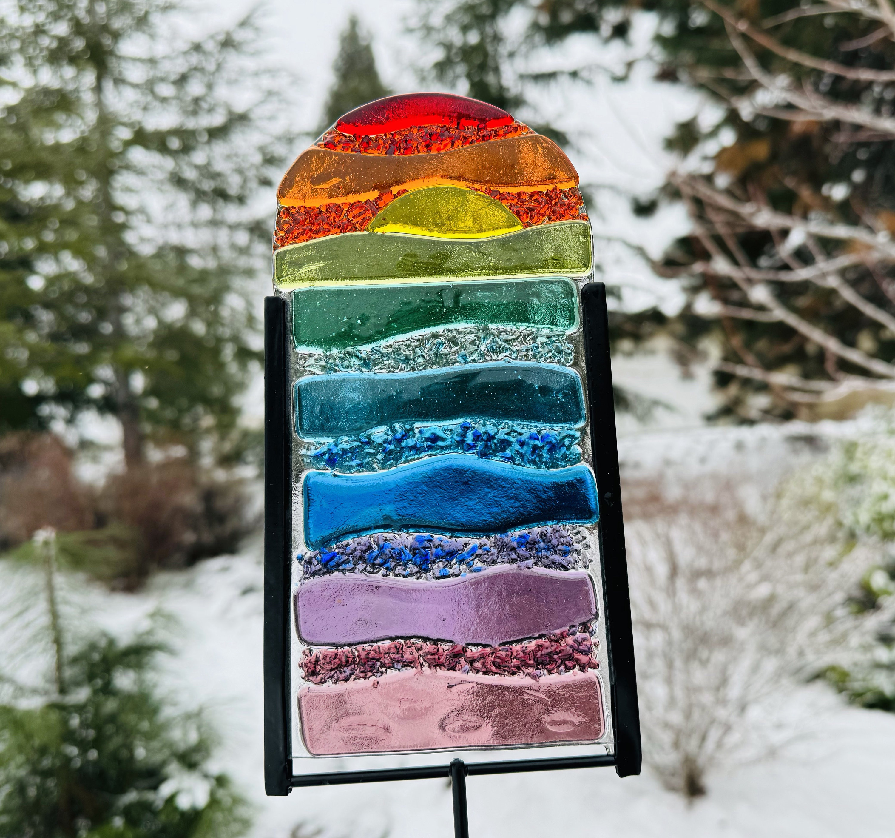 🌈Rainbow Fused Glass Garden Stake