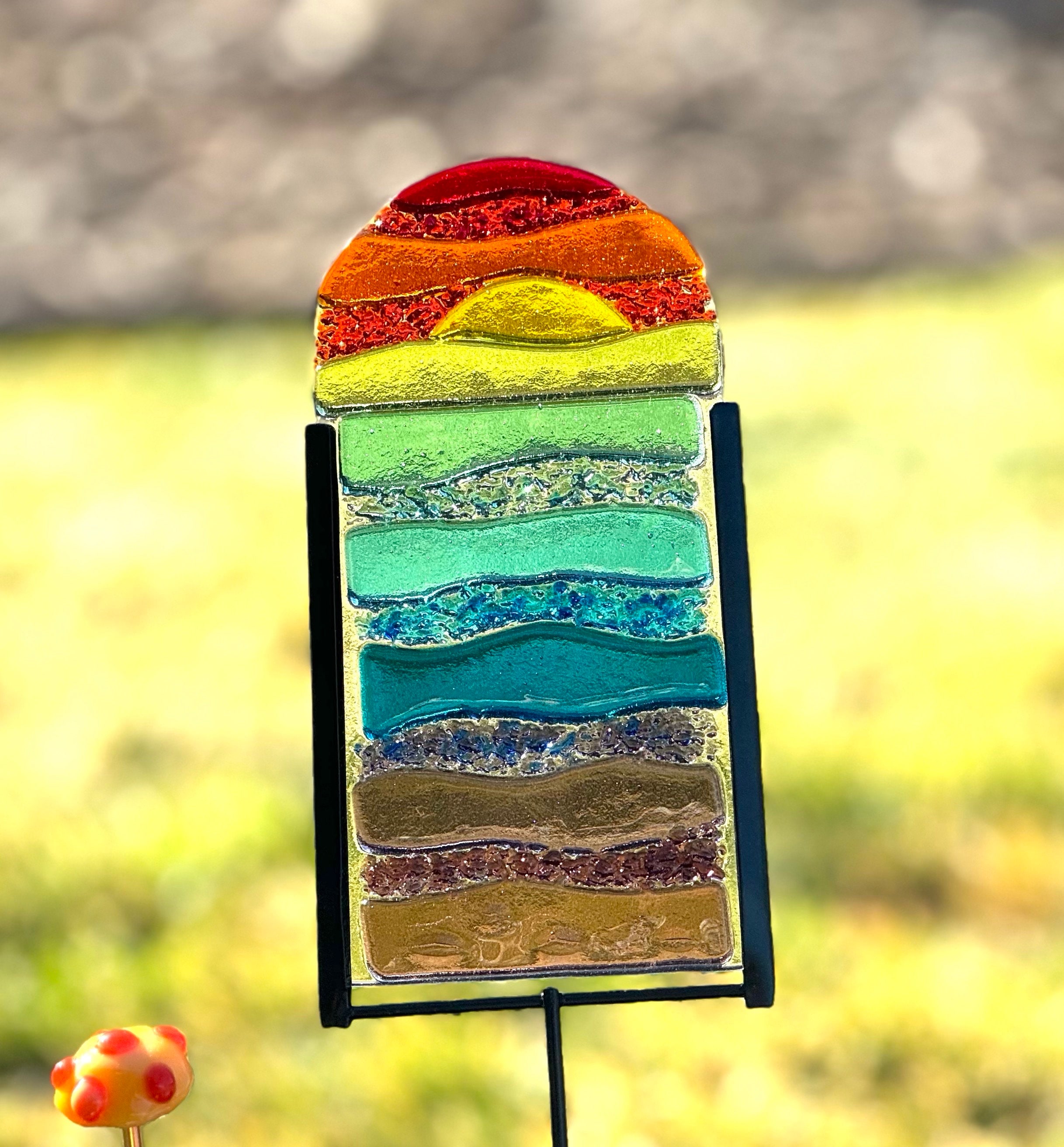 🌈Rainbow Fused Glass Garden Stake
