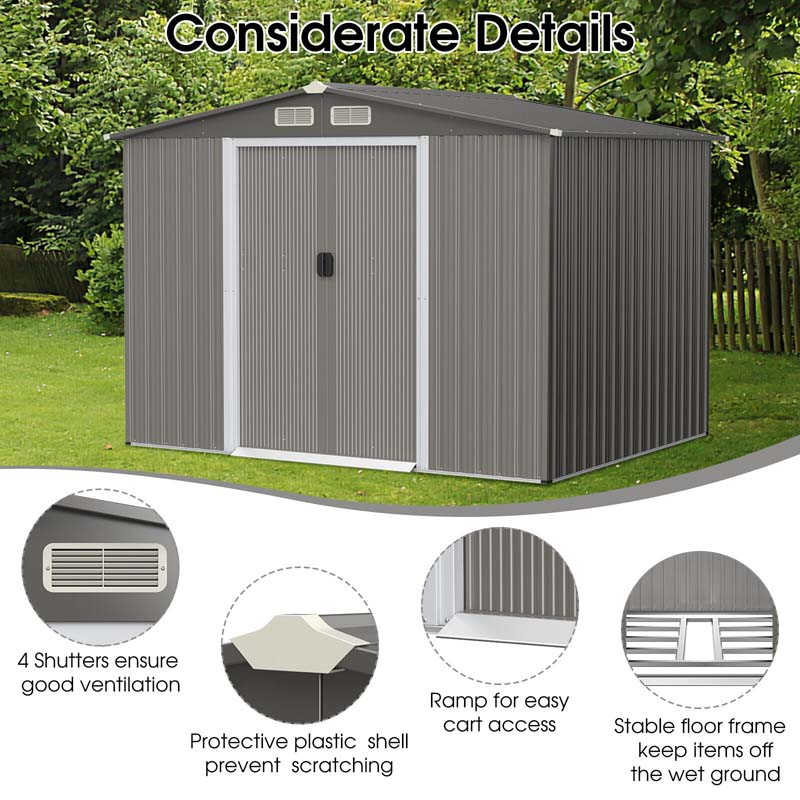 Eletriclife 8 x 6 Feet Galvanized Steel Storage Shed for Garden Yard