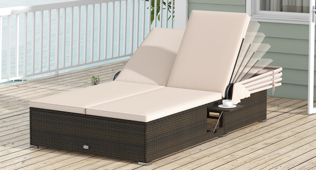 2-Seater Loveseat Sunbed for Backyard, Rattan Patio Bed Lounger