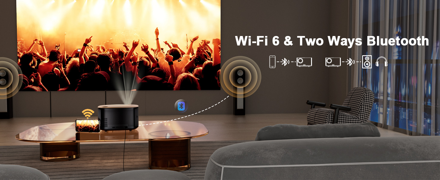 Projector ONO5Pro_Portable projector Wifi 6 and Two-Way Bluetooth_Party &amp;amp;Event Projections