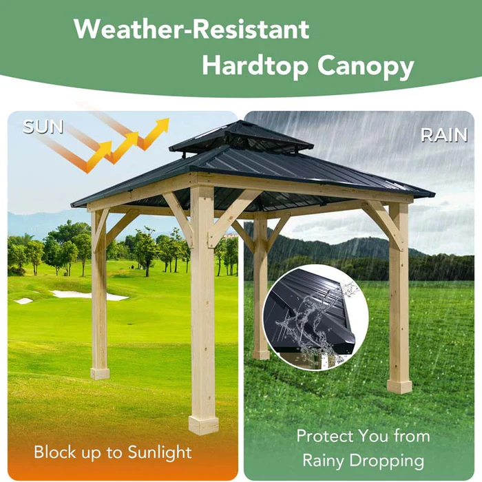Eletriclife 10 x 10 FT Outdoor Patio Hardtop Gazebo with Double Steel Roof & Solid Wood Frame