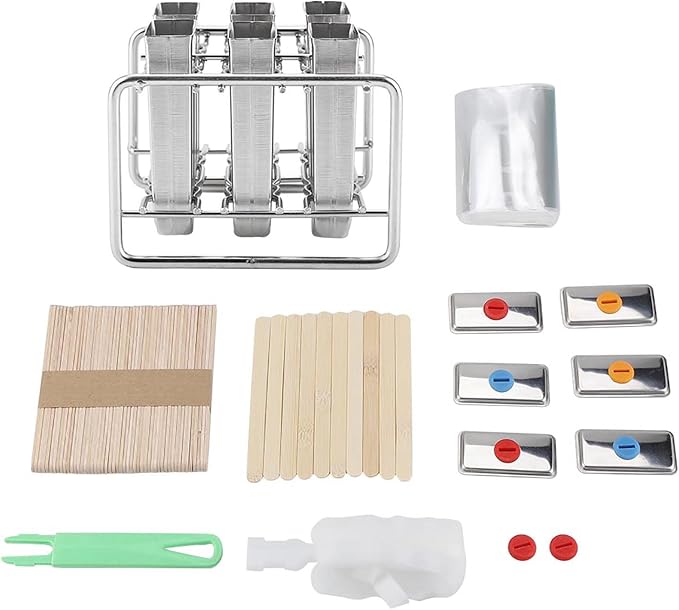 Stainless Steel Ice Lolly Mould Kit with Wooden Sticks & Brush