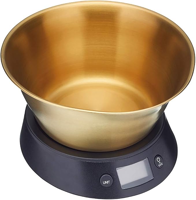 Vintage Digital Kitchen Scale with Weighing Bowl (5kg, Brass & Black)