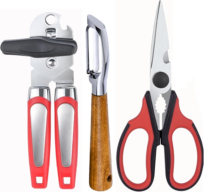 Left-Handed 3-in-1 Kitchen Prep Set (Scissors, Can Opener & Peeler