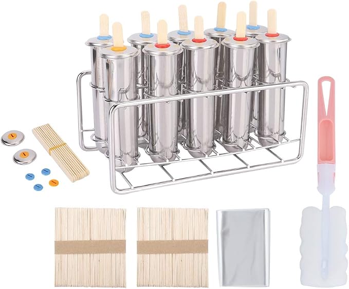 10-Piece Mini Stainless Steel Ice Lolly & Dessert Mould Set