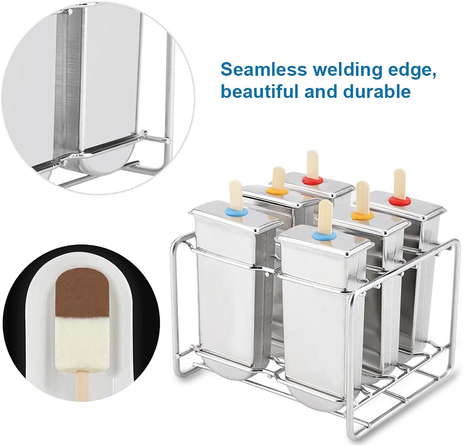 Classic Stainless Steel Ice Lolly Moulds with Removable Rack