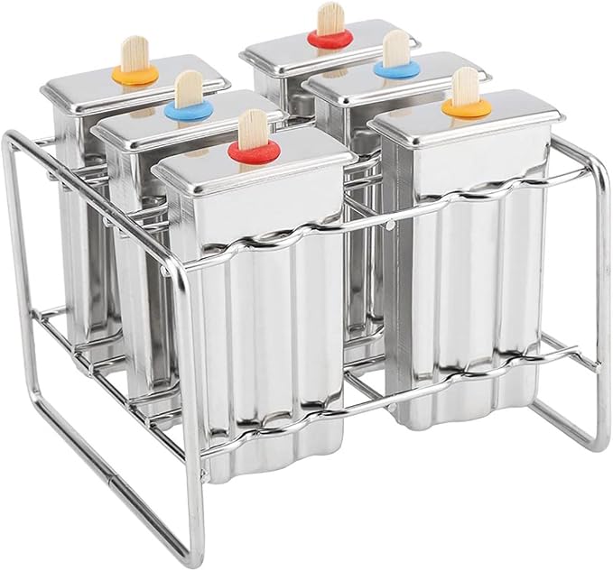 6-Cavity Seamless Stainless Steel Ice Lolly Mould with Holder