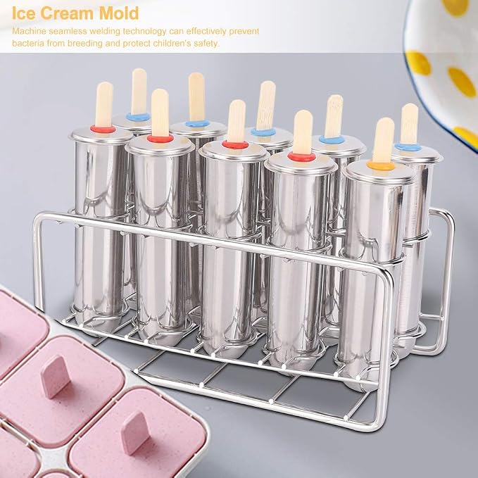 10-Piece Mini Stainless Steel Ice Lolly & Dessert Mould Set