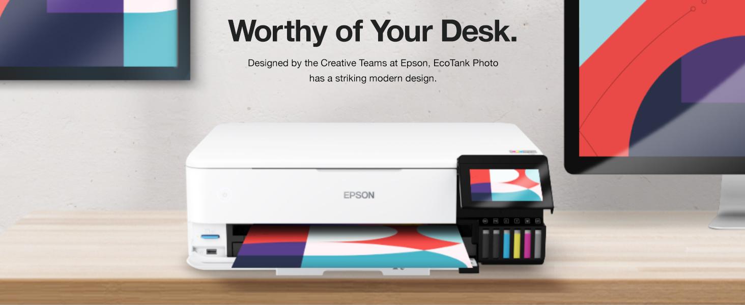 Worthy of your desk, designed by the creative teams at Epson, EcoTank Photo has a striking design.