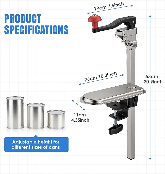Commercial Heavy-Duty Table-Mounted Can Opener (Stainless Steel)