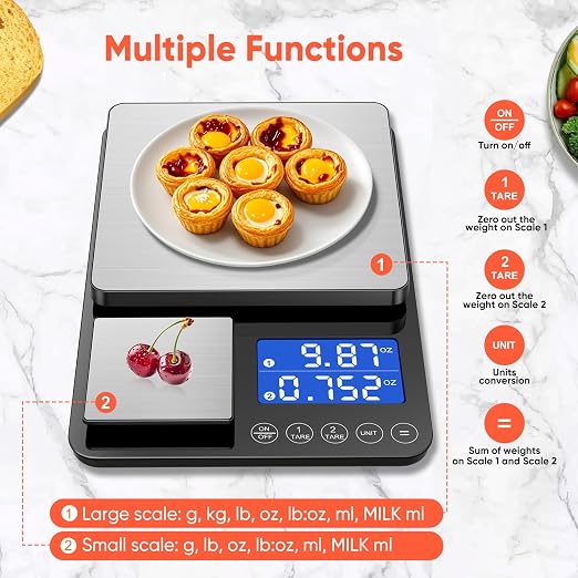 Dual-Platform High-Precision Baking & Food Scale (15kg / 500g, Black)