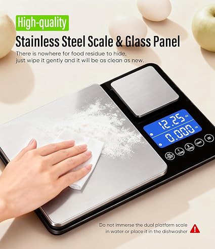 Dual-Platform Precision Kitchen Food Scale (15kg / 500g, Stainless Steel)