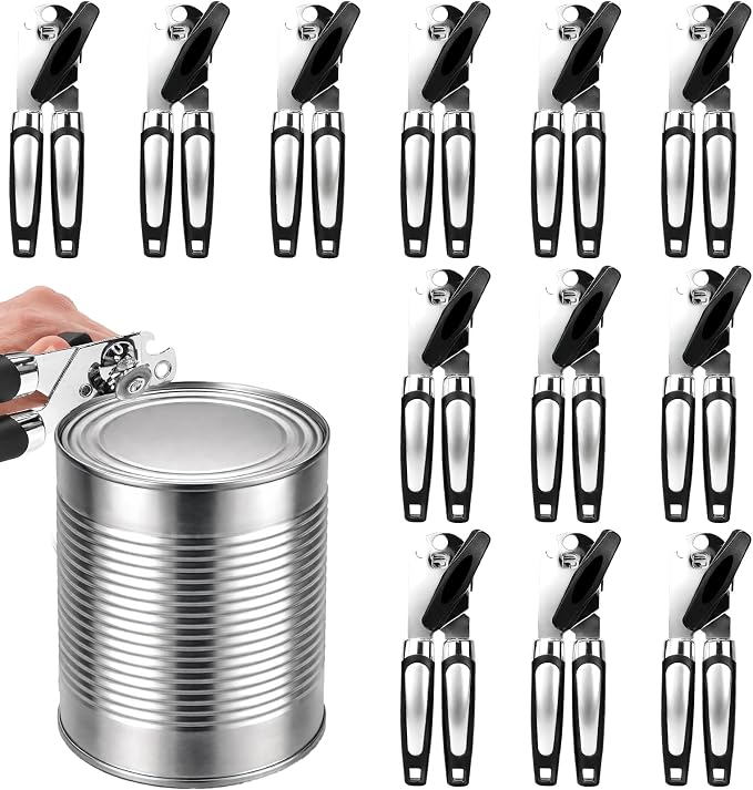 Handheld 3-in-1 Soft-Grip Manual Tin Opener (Pack of 12, Black)