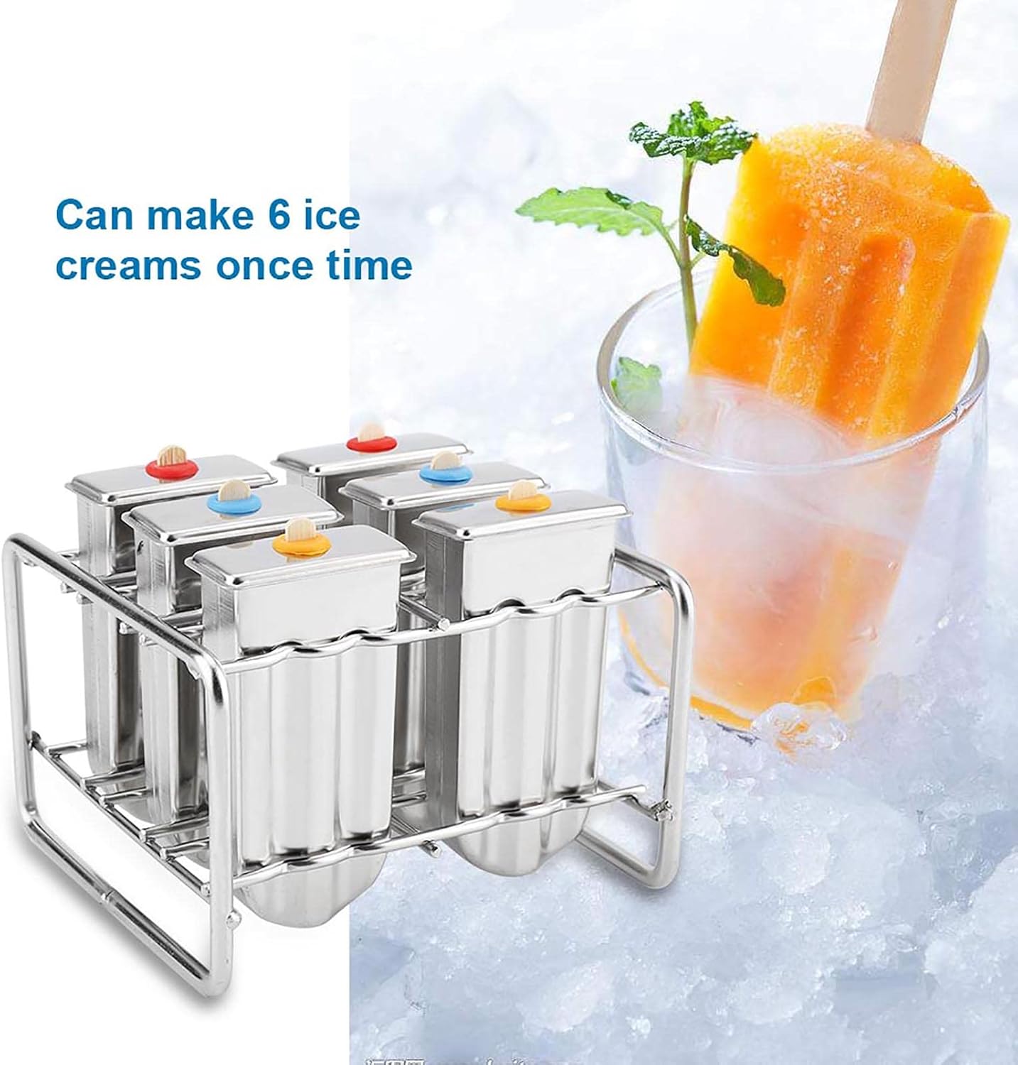 Stainless Steel Ice Lolly Mould Kit with Wooden Sticks & Brush