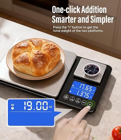 Dual-Platform Precision Kitchen Food Scale (15kg / 500g, Stainless Steel)