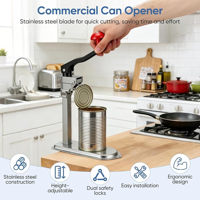 Adjustable Table-Mount Heavy-Duty Tin Opener (Clamp-On, No Drill)