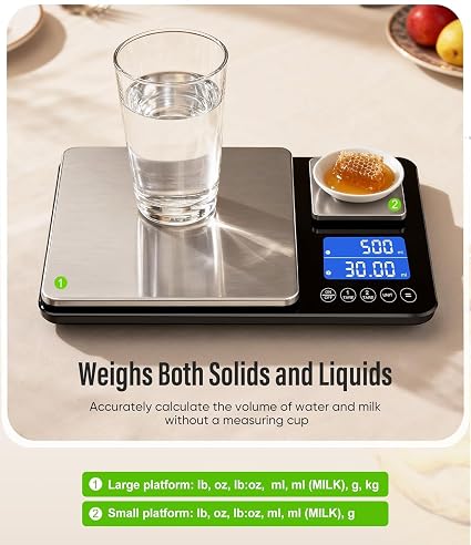Dual-Platform Precision Kitchen Food Scale (15kg / 500g, Stainless Steel)