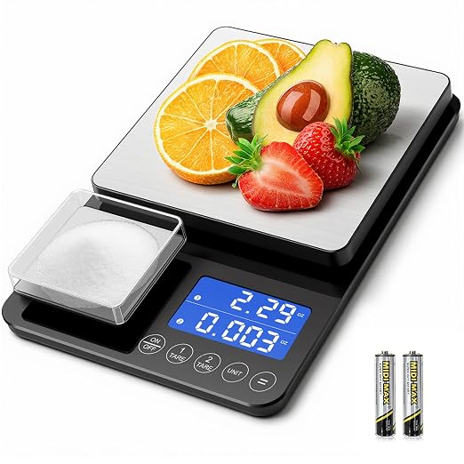 Dual-Platform High-Precision Baking & Food Scale (15kg / 500g, Black)